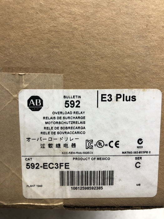 NEW 592-EC3FE ALLEN BRADLEY E3 PLUS OVERLOAD RELAY 592EC3FE /C 28-140 Amp