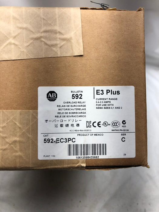 NEW SEALED 592-EC3PC ALLEN BRADLEY E3 PLUS OVERLOAD RELAY 592EC3PC SER C .4-2AMP