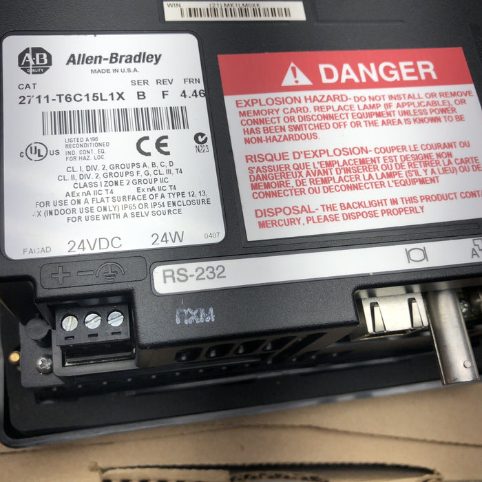 ALLEN BRADLEY PANELVIEW 600 24VDC CONTROLNET 2711-T6C15L1 4.46 2711-T 2711 PV600