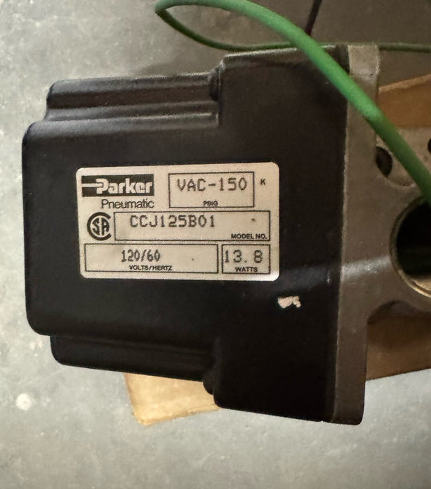CCJ125B01 PARKER SCHRADER BELLOW SOLENOID VALVE 1/4"NPT 120VAC VAC-150 PNEUMATIC