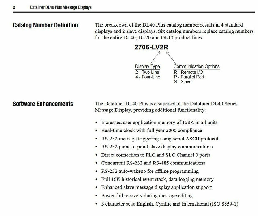 NEW SEALED ALLEN-BRADLEY 2706-LV4R DL40 PLUS DISPLAY DataLiner REMOTE I/O 2706