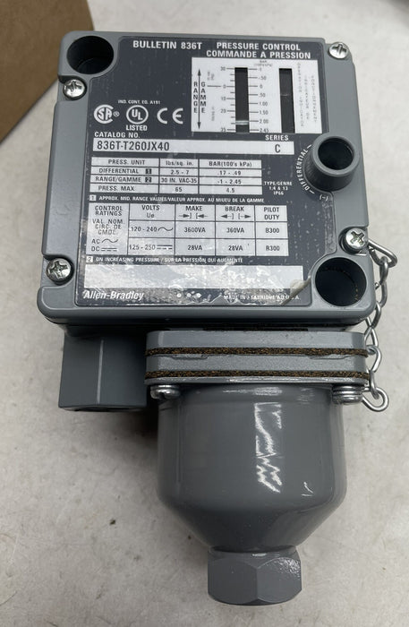 NEW ALLEN BRADLEY 836T-T260JX40 836T PRESSURE CONTROL SWITCH VACUUM 185680