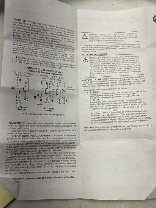NEW ALLEN BRADLEY 836T-T260JX40 836T PRESSURE CONTROL SWITCH VACUUM 185680