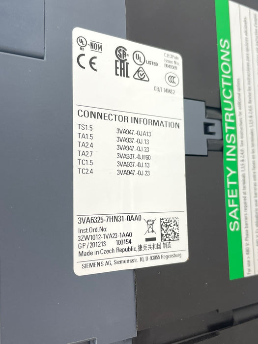 NEW SIEMENS 250A MCCB 3VA6325-7HN31-0AA0 ETU350 LSI 3ZW1012-1VA23-1AA0