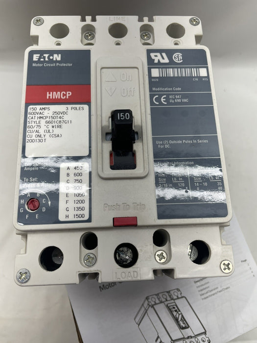 NEW HMCP150T4C Eaton Motor Circuit Protector 3 Pole 150 Amp 600V New In Box