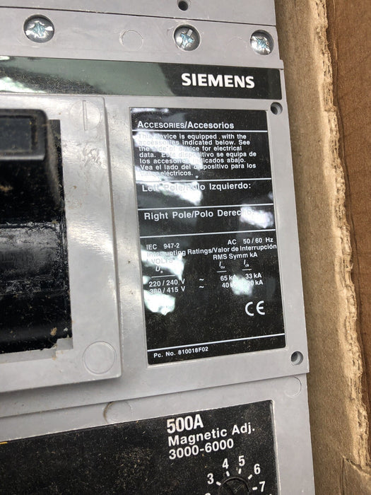 NEW LXD63B500 SIEMENS MCCB 500 AMP CIRCUIT BREAKER LXD63-A SENTRON NIB FRAME: LD