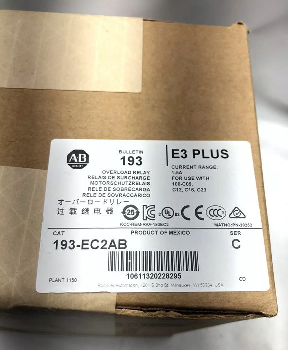 NEW SEALED 193-EC2AB ALLEN BRADLEY E3 PLUS OVERLOAD RELAY 193EC2AB FS 20262