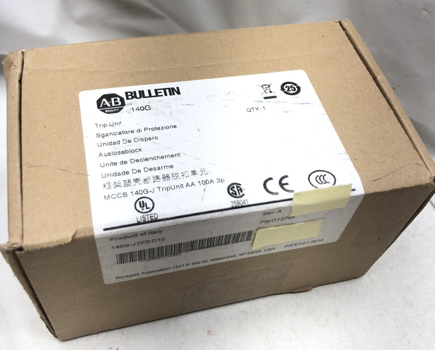 NEW 2019 SEALED 140G-JTF3-D10 TRIP UNIT AA 100 AMP 3 POLE MCCB 140G-J PN-D12785