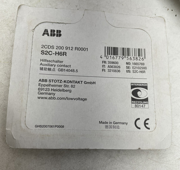 NEW SEALED ABB S2C-H6R AUXILIARY CONTACT FOR MINIATURE BREAKER 2CDS 200 912 R000