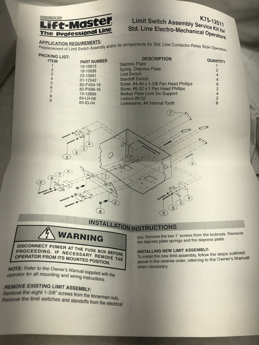 NEW LIMIT SWITCH KIT F/MOD EL H5043MR LIFTMASTER OVERHEAD DOOR ETC