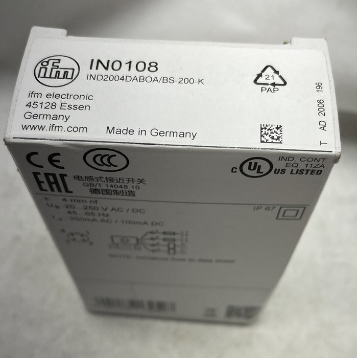 NEW IFM EFECTOR IN0108 IND2004DABOA-200-K DUAL INDUCTIVE ACTUATORS IN0108 Prox