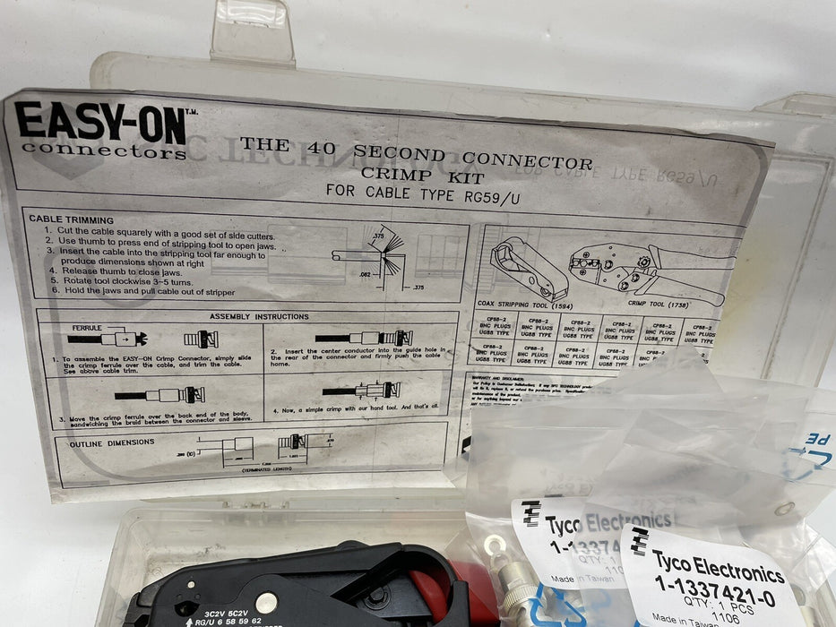 PARTIAL RG59 COAXIAL 10 SEALED TYCO  W/ CRIMP AND STRIPPING TOOLS 8411-UG88-2