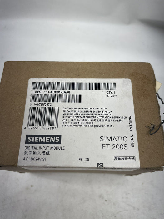 CASE OF 5 NEW 2018 6ES7 131-4BD01-0AA0 SIEMENS SIMATIC ET 200S DIGITAL IN SEALED