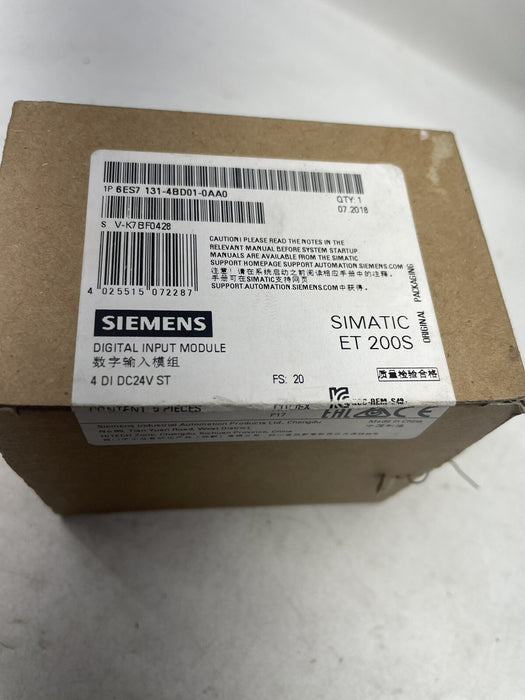 CASE OF 5 NEW 2018 6ES7 131-4BD01-0AA0 SIEMENS SIMATIC ET 200S DIGITAL IN SEALED