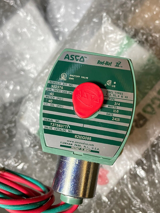 NEW 8210G095 ASCO REDHAT 24VDC 1 WAY 3/4" SOLENOID VALVE RPLS 8210D95 REDHAT