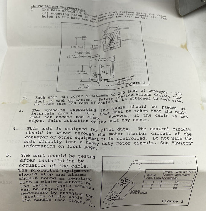 NEW RS-2 CONVEYOR COMPONENTS CABLE PULL ROPE LANYARD E-STOP SWITCH EMERGENCY CCC