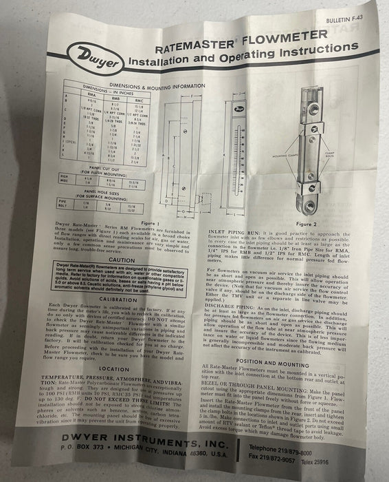 NEW RATE-MASTER NIB 56-167060-00 FLOW METER FROM DYWER  SERIES RMA 0-2 SCFH