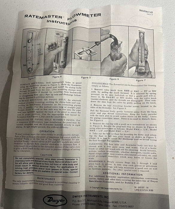 NEW RATE-MASTER NIB 56-167060-00 FLOW METER FROM DYWER  SERIES RMA 0-2 SCFH