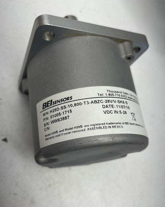 LIGHTLY USED BEI SENSOR ENCODER H25D-SS-10,800-T3-ABZC-28V/V-SK8-S P/N 010051715