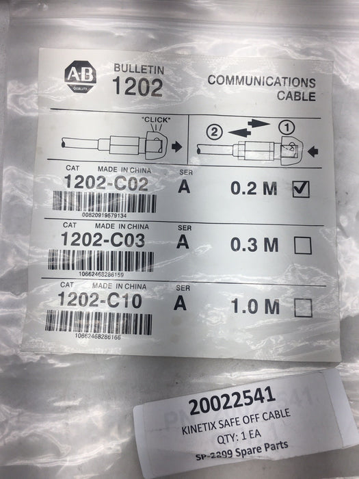 1202-C02 NEW AB ALLEN-BRADLEY .2 METER KINETIX SERVO SAFE OFF CABLE