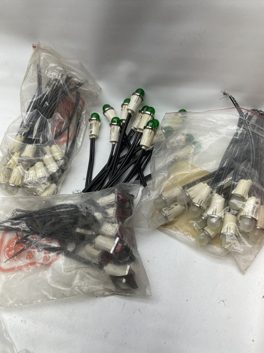 52PC NEW 1050A4 120 VAC PILOT LIGHT LAMPS W/ FLYING LEADS CLEAR WHITE RED GREEN