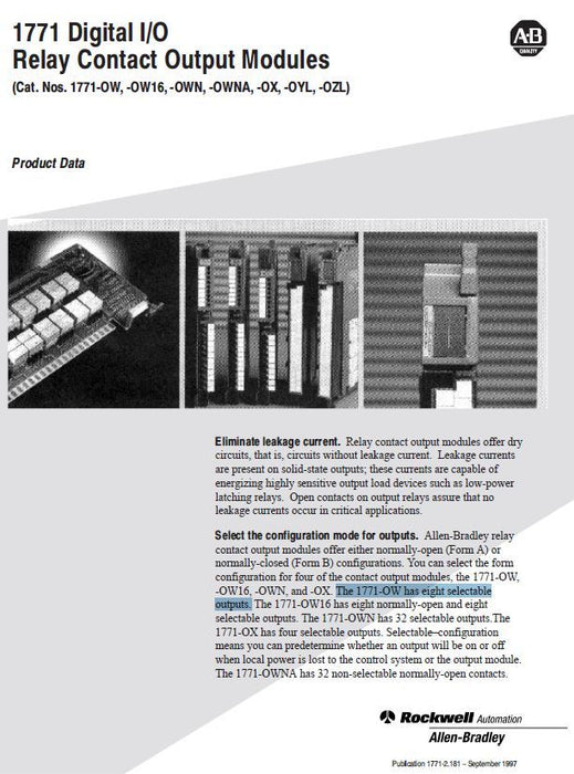 ALLEN BRADLEY 1771-OW SER A OUTPUT MODULE NEW IN BOX 1771OW NIB