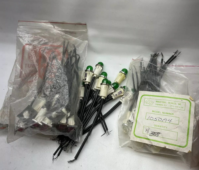 52PC NEW 1050A4 120 VAC PILOT LIGHT LAMPS W/ FLYING LEADS CLEAR WHITE RED GREEN