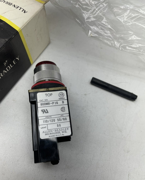 New In Box Allen Bradley 800MR-P16R SER D PILOT LIGHT SMALL RED CAP 120VAC XFMER