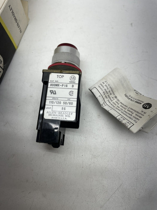 New In Box Allen Bradley 800MR-P16R SER D PILOT LIGHT SMALL RED CAP 120VAC XFMER