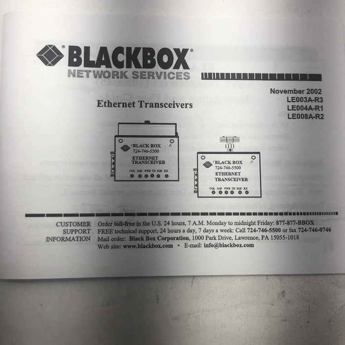 NEW BLACK BOX LE008A-R2 ETHERNET TRANSCEIVER