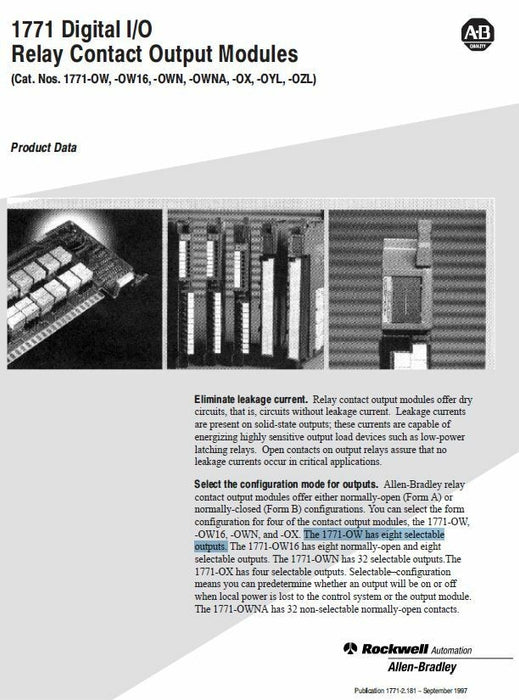 NEW SEALED ALLEN BRADLEY 1771-OW SER A OUTPUT MODULE NEW IN BOX 1771OW