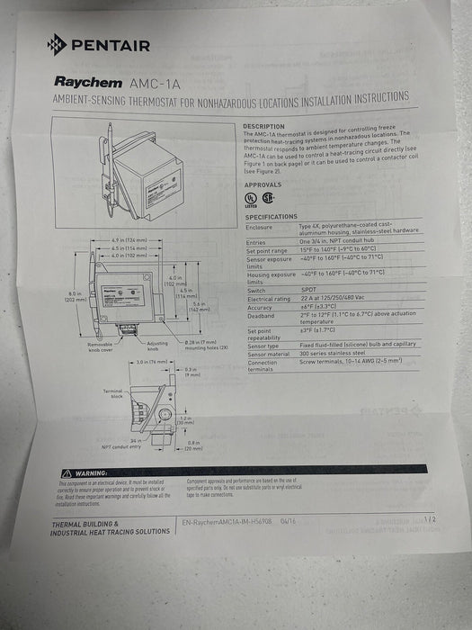 NEW AMC-1A LINE SENSING THERMOSTAT PENTAIR INVENT RAYCHEM 573977-000 AMC1A