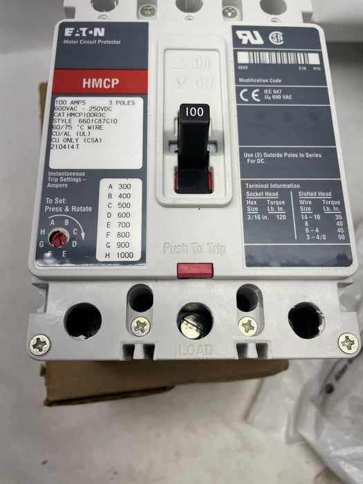 NEW HMCP100R3C Eaton Motor Circuit Protector 3 Pole 100 Amp 600V New In Box NIB