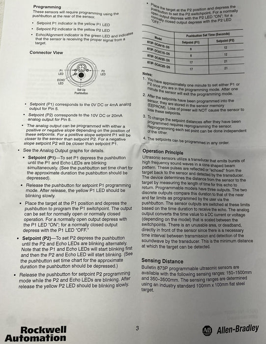 NEW ALLEN BRADLEY 873P-DCAC2S-D5 ULTRASONIC PROXIMITY SENSOR PNP X 2 19-30VDC