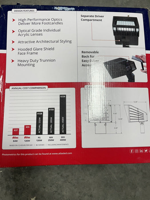 MODEL PFL2G NEW 480V ATLAS LED OPTIC FLOOD LIGHT TRUNNION MOUNT