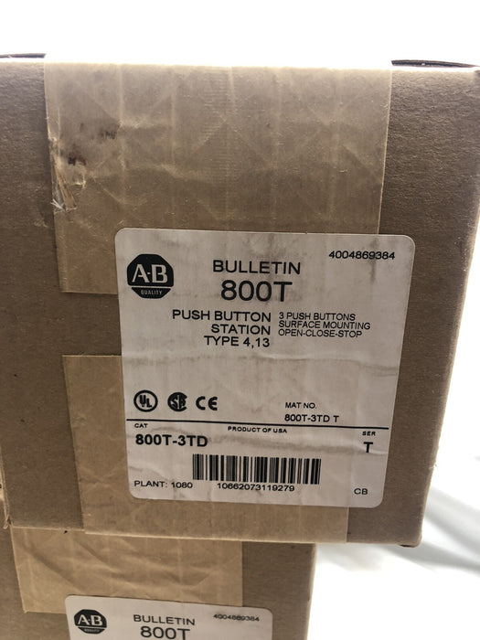 NEW ALLEN BRADLEY SEALED 800T-3TD CONTROL STATION OPEN CLOSE STOP DOOR ETC