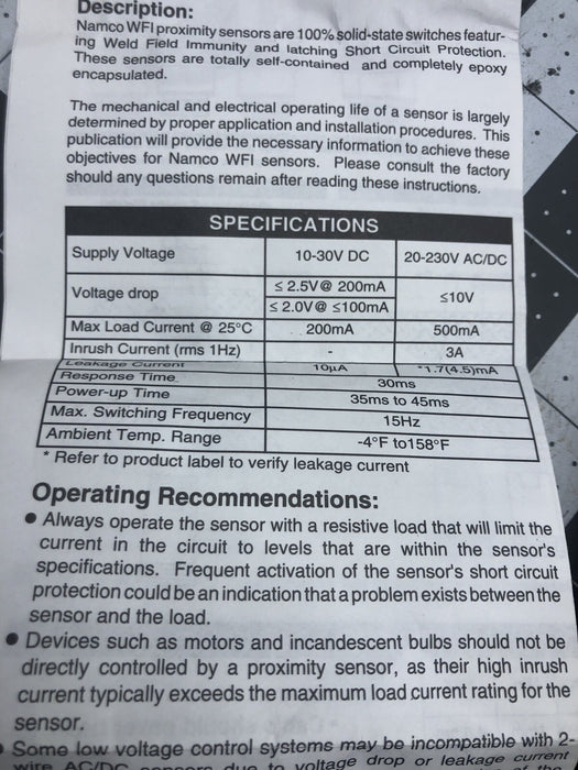 NAMCO / DANAHER CONTROLS EE530-74410 PXSW 30mm LONG, 2-220VAC , CBL N.O UNSHD