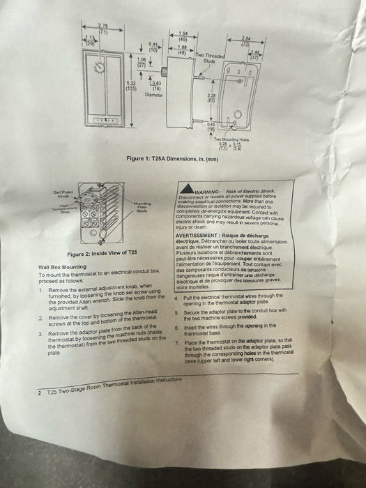 NEW PENN T25A-1C  THERMOSTAT 2 STAGE ROOM THERMOSTAT 40-90 DEG F