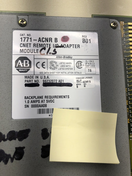 PLC-5 1771-ACNR15 ALLEN BRADLEY Controlnet I/O Adapter 1771-ACNR15/B 1771