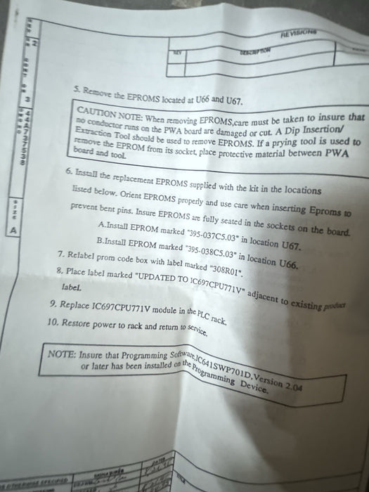 GE FANUC  HONEYWELL CPU771 UPGRADE KIT EPROM FIRMWARE KIT CHIPS 44A 731237-G07
