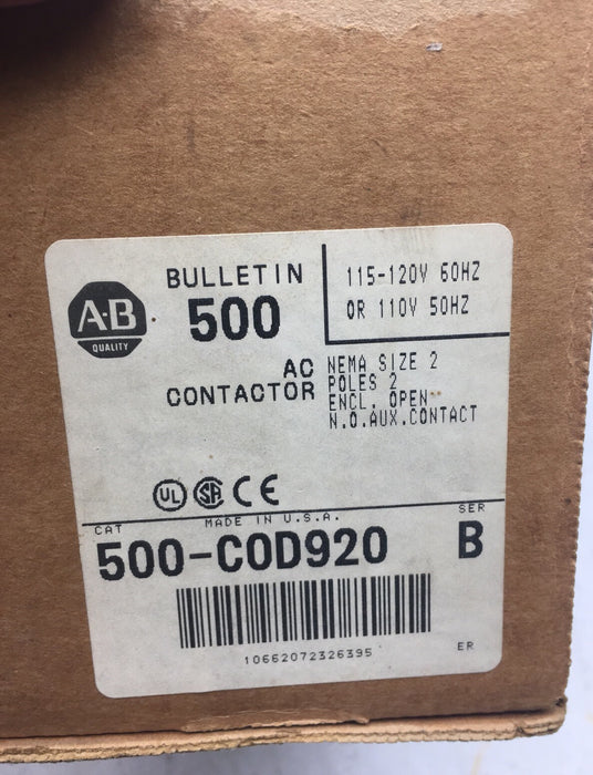 500-C0D920 New Allen Bradley Contactor 500-COD920 QTY