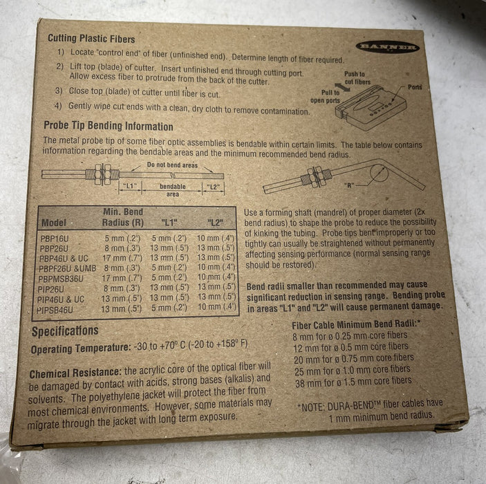 NEW BANNER PIT46UM8-32MHF / 61175 FIBER OPTIC CORD