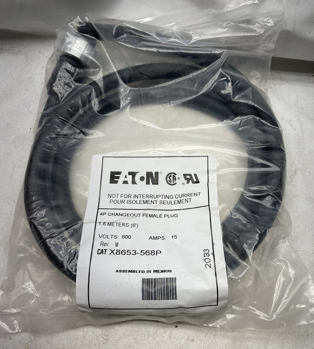 BRAND NEW FACTORY SEALED X8653-568P EATON 4P CHANGEOUT FEMALE PLUG 1.8 METER