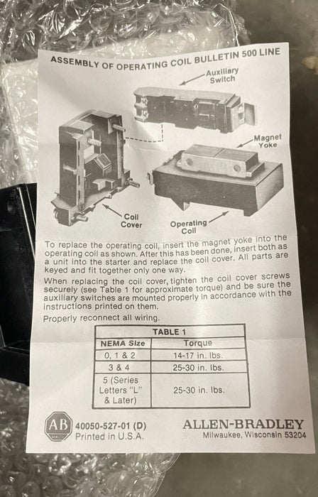 NEW ALLEN BRADLEY CE236 NEMA SIZE 4 OPERATING COIL FOR MOTOR STARTER 120VAC