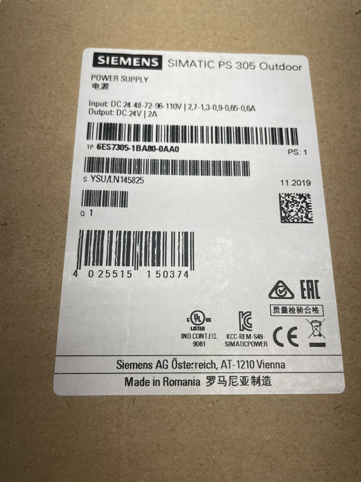 NEW 2019 6ES7305-1BA80-0AA0-0AB0 SIEMENS SIMATIC PS 305 OUTDOOR 24VDC OUT