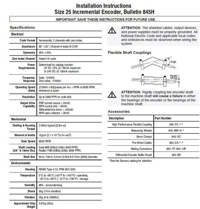 NEW 845H ALLEN-BRADLEY OPTICAL ENCODER 845H-SJDZ24CNY1C