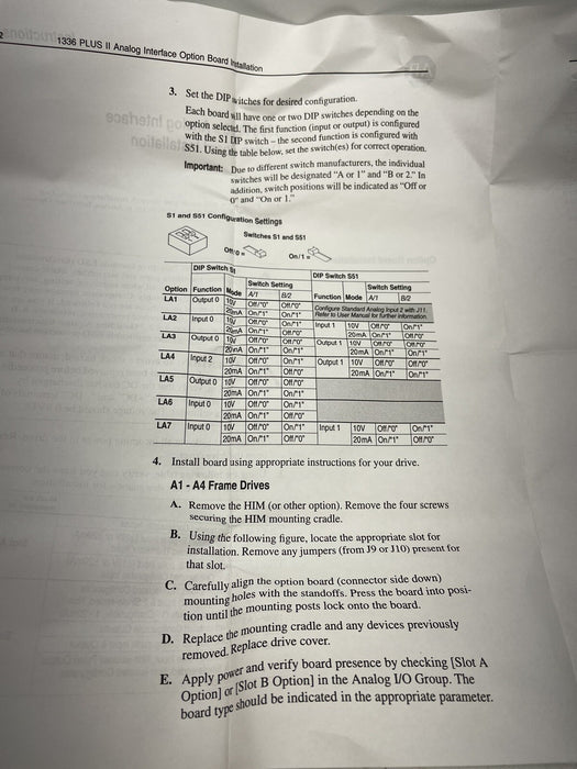ALLEN BRADLEY 1336F-LA1 ANALOG I/O 1336 PLUS II VFD DRIVE SINGLE ENDED