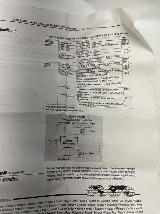 ALLEN BRADLEY 1336F-LA1 ANALOG I/O 1336 PLUS II VFD DRIVE SINGLE ENDED