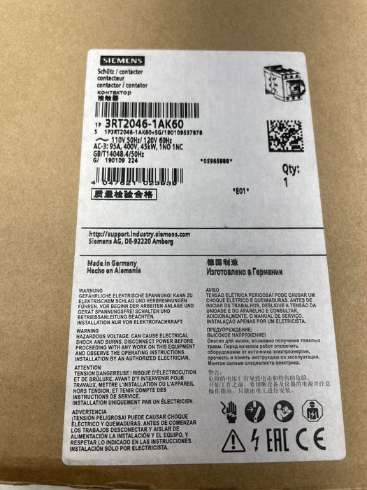 NEW SIEMENS 3RT2046-1AK60 MOTOR CONTACTOR 120V COIL AC-3 45KW 1 n.o 1 n.c