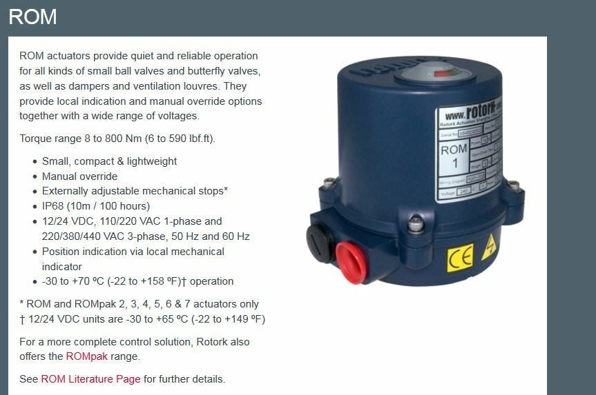 ROM-1 NEW SEALED ROTORK ROM1 24 VDC ACTUATOR ROM1F24 YS11-00 ROM-1F24 controls